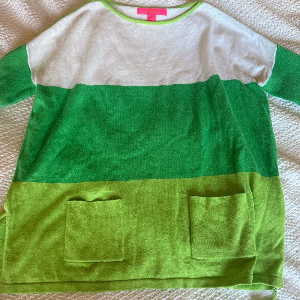 Lilly Pulitzer Green and White Tassle Sweater